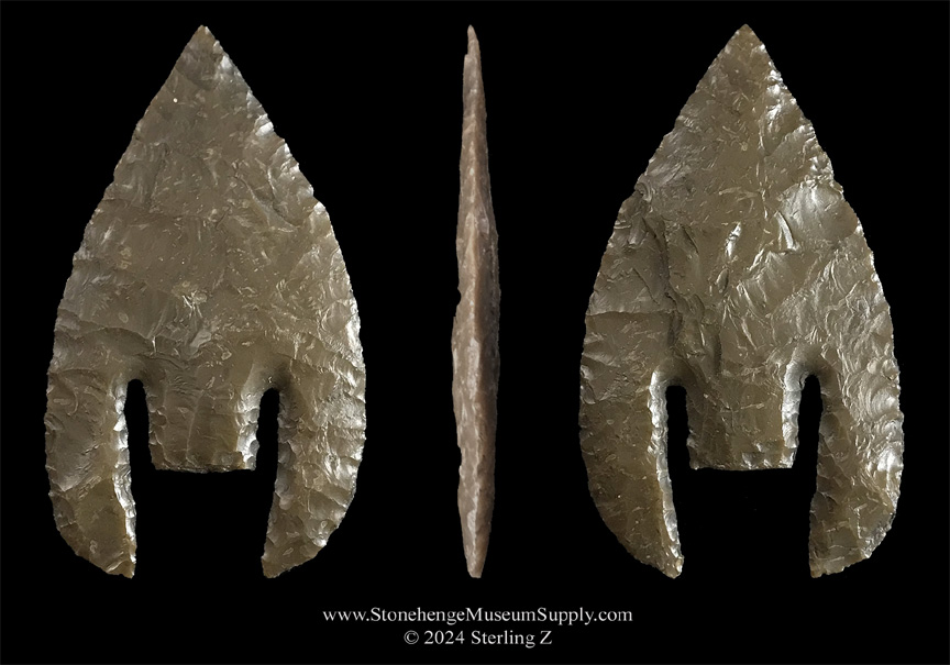 Lithic cast of an Andice point, Andice lithic casting by Sterling Z Stonehenge Museum Supply, Andice lithic cast for sale, Texas Andice point cast