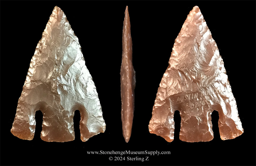 Lithic cast of an Andice point, Andice lithic casting by Sterling Z Stonehenge Museum Supply, Andice lithic cast for sale, Texas Andice point cast