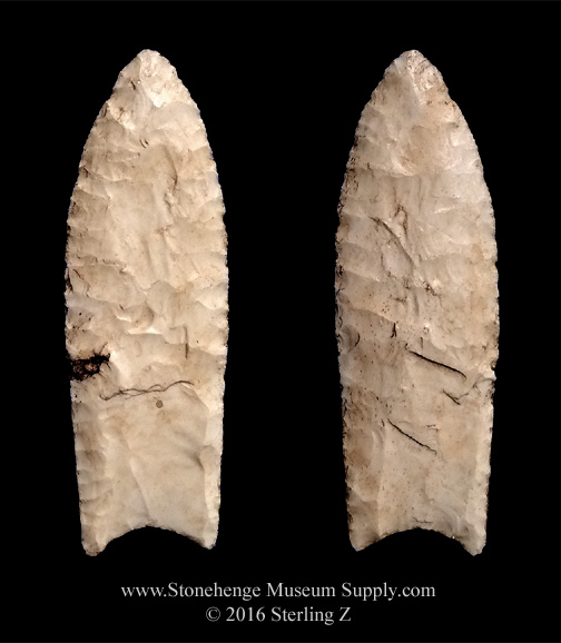 Burlington Clovis Point Missouri - Lithic Casting of a Paleo Fluted Clovis Point by Sterling Z Stonehenge Museum SupplyTexas Clovis Point - Clovis Point For Sale - Clovis Arrowhead For Sale - Paleo Arrowhead Replica - Cast of an authentic TX Clovis Blade
