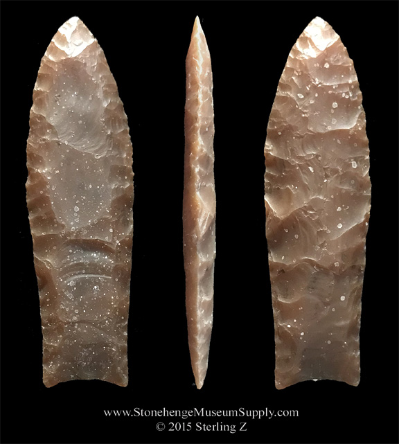 Clovis Point - Lithic Casting of a Clovis Point - Paleo Clovis out of Texas - Dana Harper Collection - By STerling Z - Stonehenge Museum SupplyTexas Clovis Point - Clovis Point For Sale - Clovis Arrowhead For Sale - Paleo Arrowhead Replica - Cast of an authentic TX Clovis Blade