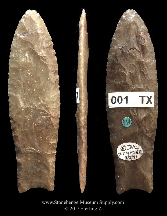 Texas Clovis Point McFaddin Beach - Lithic cast for sale - Clovis Point For Sale - Paleo Arrowhead Replica - Cast of an authentic TX Clovis Blade