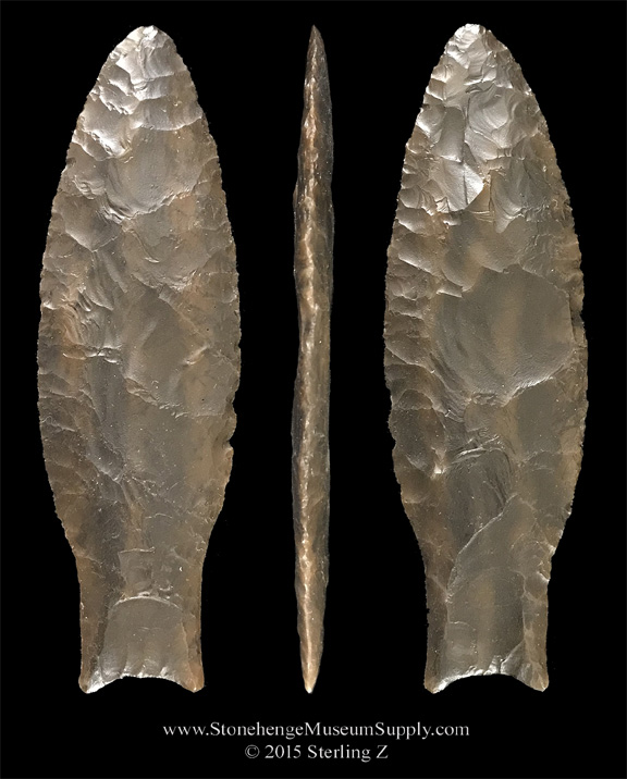 Texas Clovis lithic cast for sale - Clovis Point lithic casting For Sale - Paleo Arrowhead Replica - Cast of an authentic TX Clovis paleo point Stonehenge Museum Supply Sterling Z