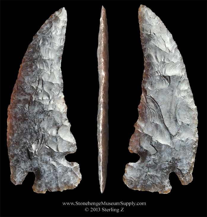 Texas Corner Tang Knife Cast for sale - Lithic cast and lithic casting services by Stonehenge Museum Supply TX Cornertang cast - lithic casting - Drew Oldham collection - cast by Sterling Z
