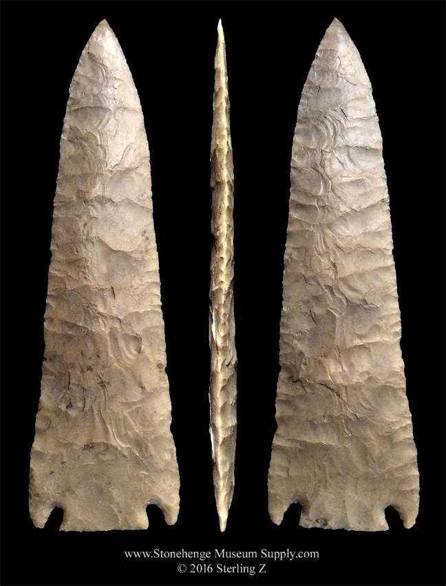 Texas San Saba Knife Arrowhead for sale Dwain Rogers Collection - Lithic cast by Stonehenge Museum Supply - Sterling Z Archaic Woodland Flint Blade