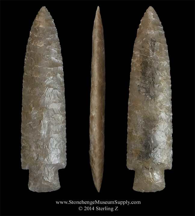 Scottsbluff point lithic cast for sale. Lithic casting of a Cody Complexx Scottsbluff point by Stonehenge Museum Supply. Arrowhead cast for sale.