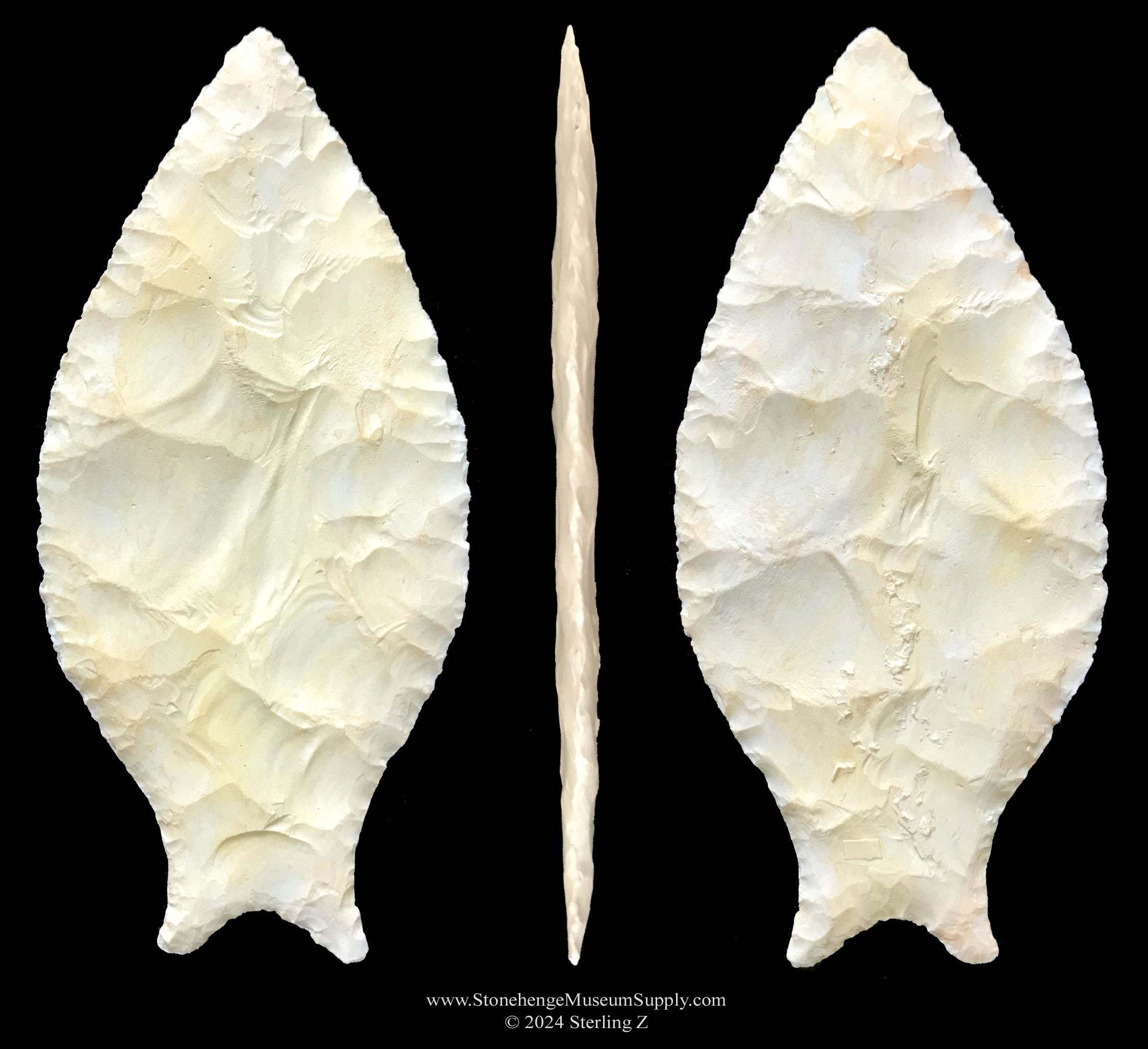 Bull Tongue Simpson Paleo Point - lithic cast of a Florida Simpson point by Sterling Z. Arrowhead lithic cast for sale